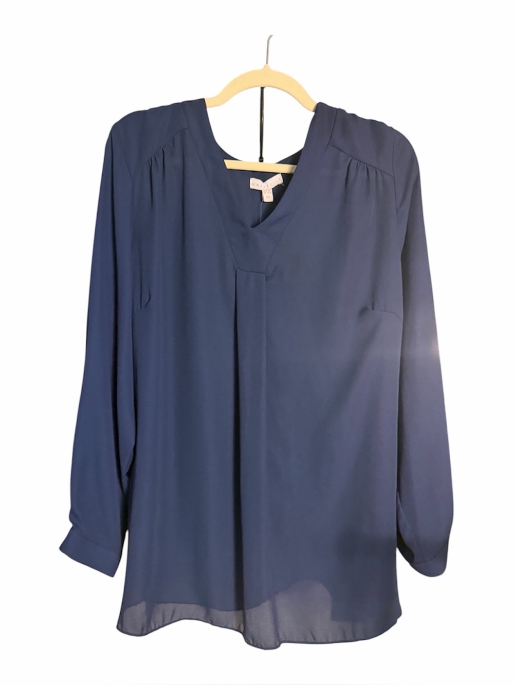 Women's Navy V-Neck Long Sleeve Blouse
